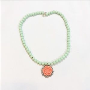 MINT GREEN & CORAL ROSE NECKLACE